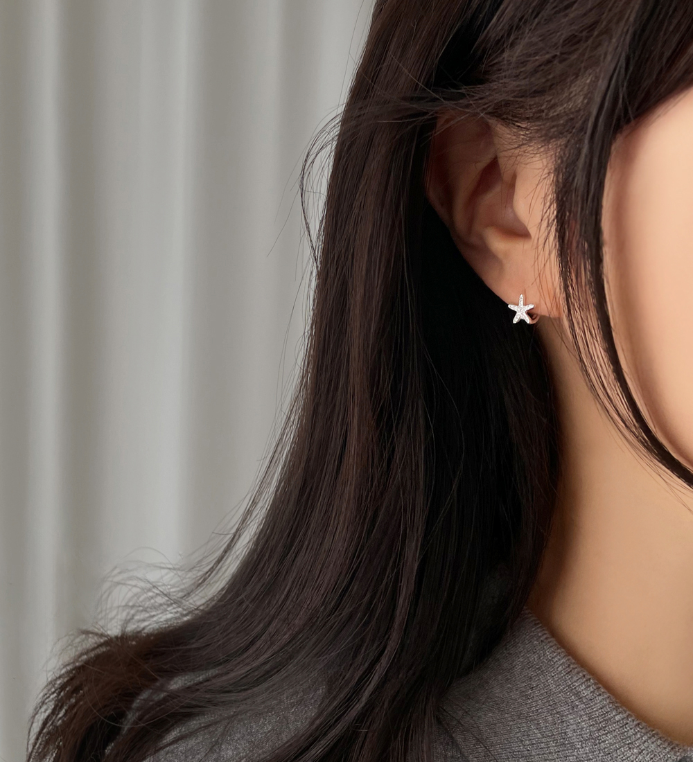 [무배] 실버925 화이트 큐빅 불가사리 원터치 링귀걸이 이미지 7