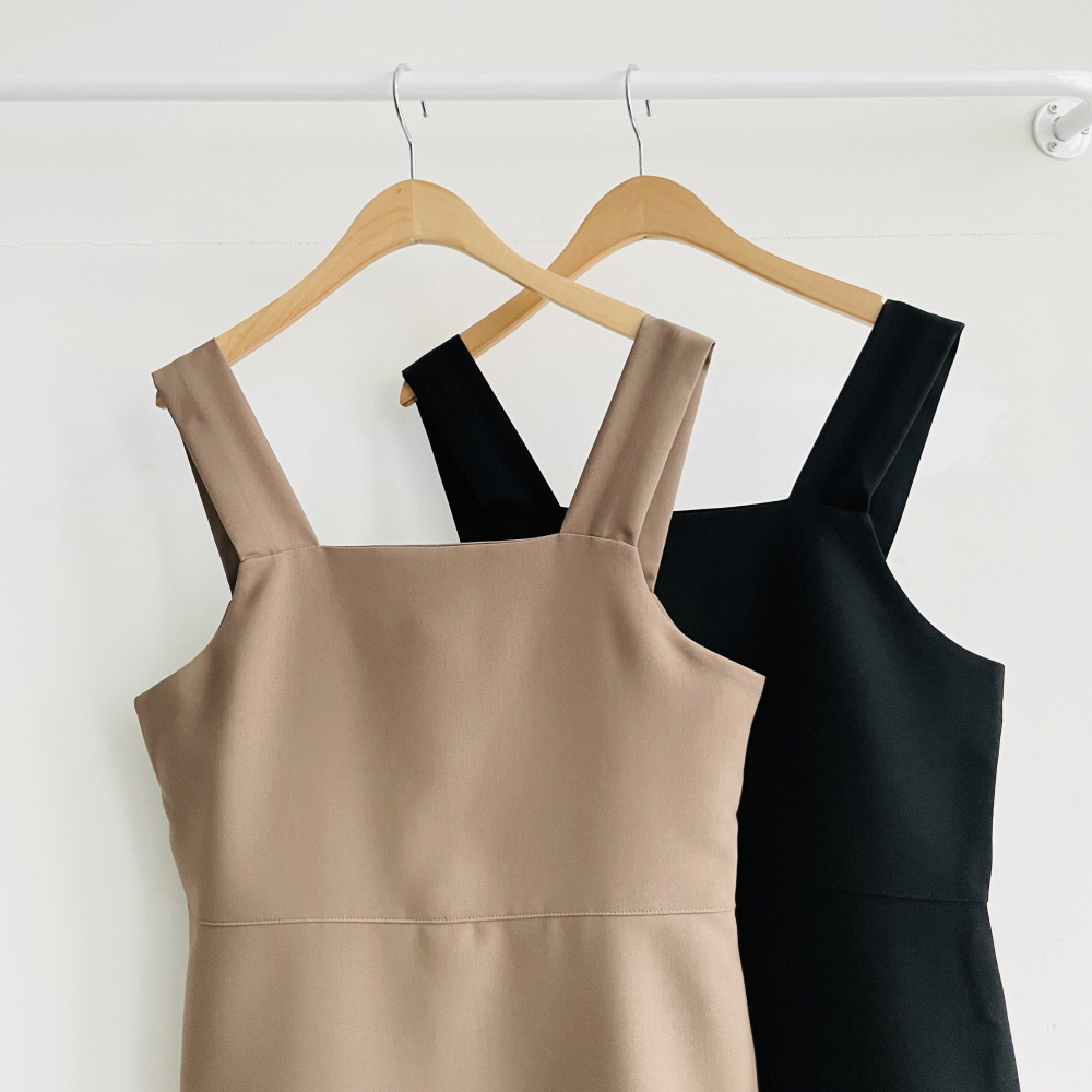 뷔스티에원피스 결혼식하객룩 나시 스퀘어넥 H라인 롱원피스