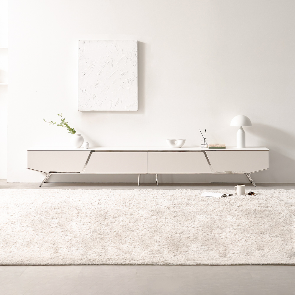밀크 세라믹 거실장 낮은 85인치 티비다이 TV선반 캄비오 2800mm, 화이트
