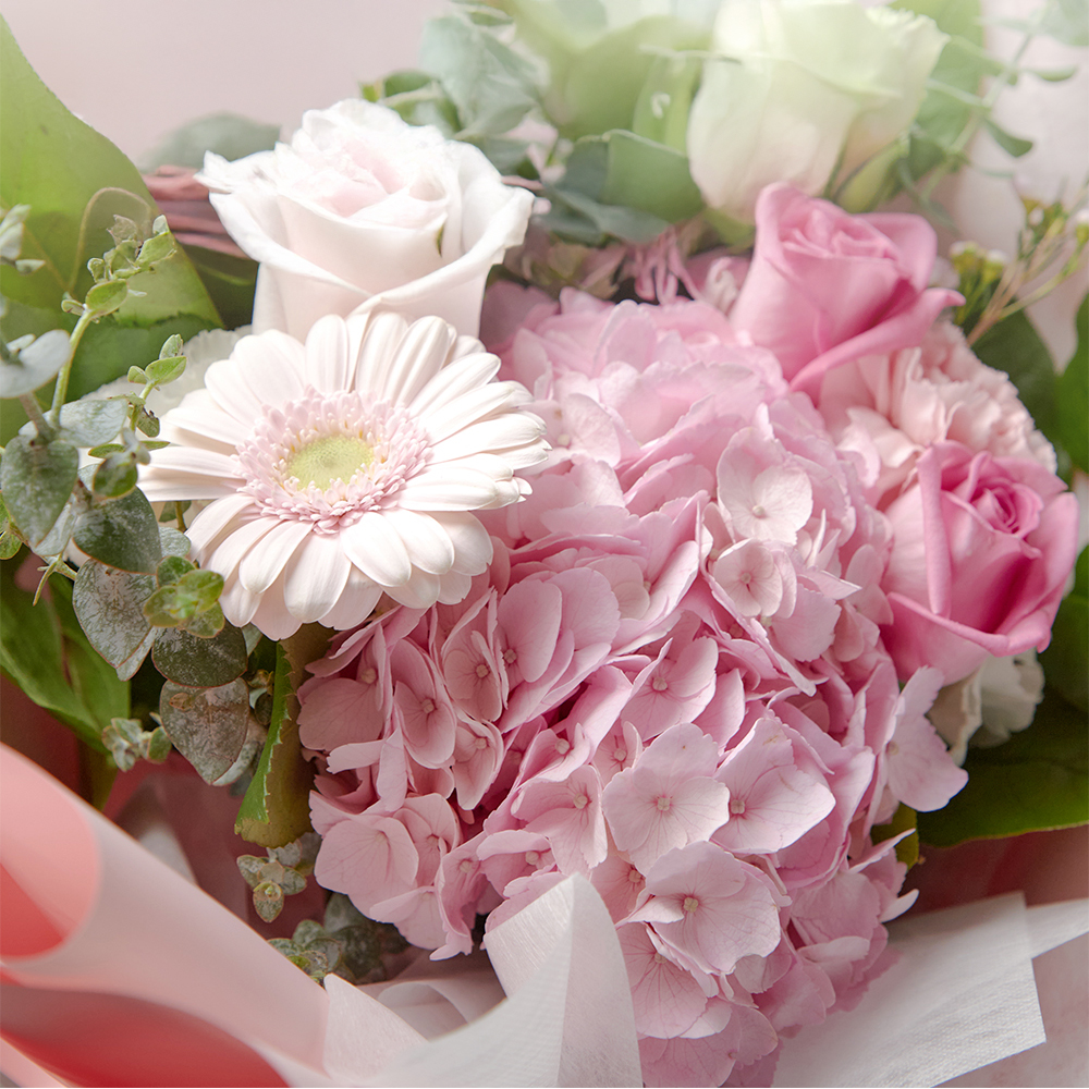 파스텔 핑크 수국 플라워 꽃다발 생화 꽃바구니 기념일 발렌타인데이 꽃배달 꽃배송서비스