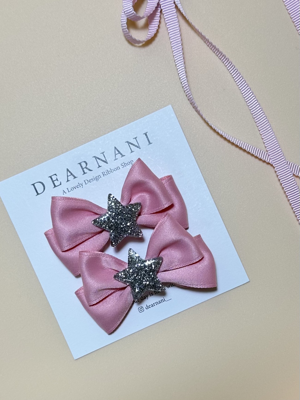 [디얼나니] Pink Stella Ribbon Pin (2개세트) - 상품 이미지