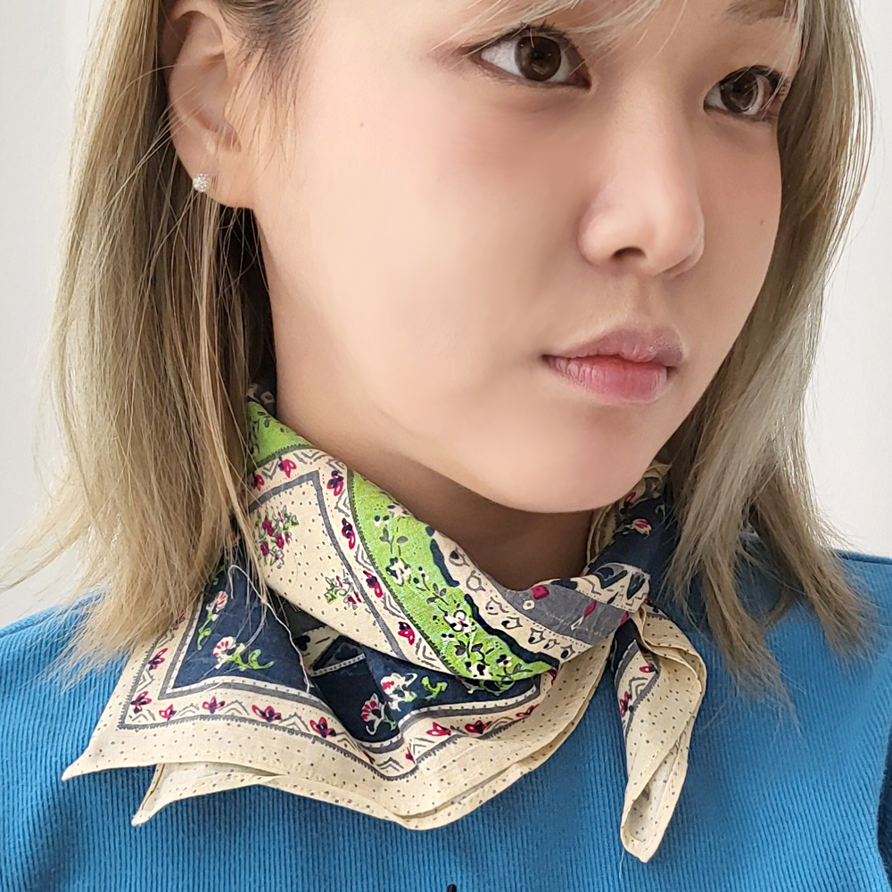 VSF26 인도면 플라워 쁘띠 순면 워싱 아사면 손수건 스카프 - 상품 이미지