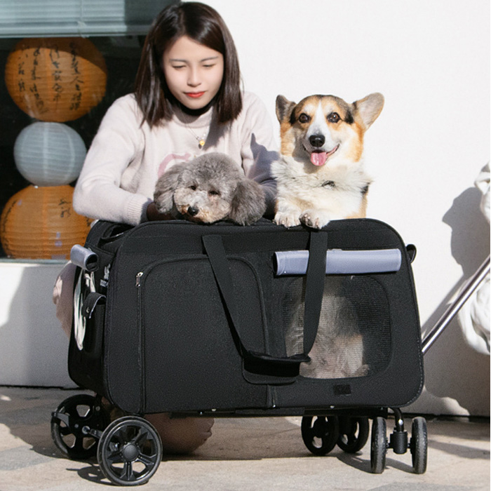 개과천선 프리블 강아지 유모차 대형견 웨건 투명창 메쉬창 다견다묘