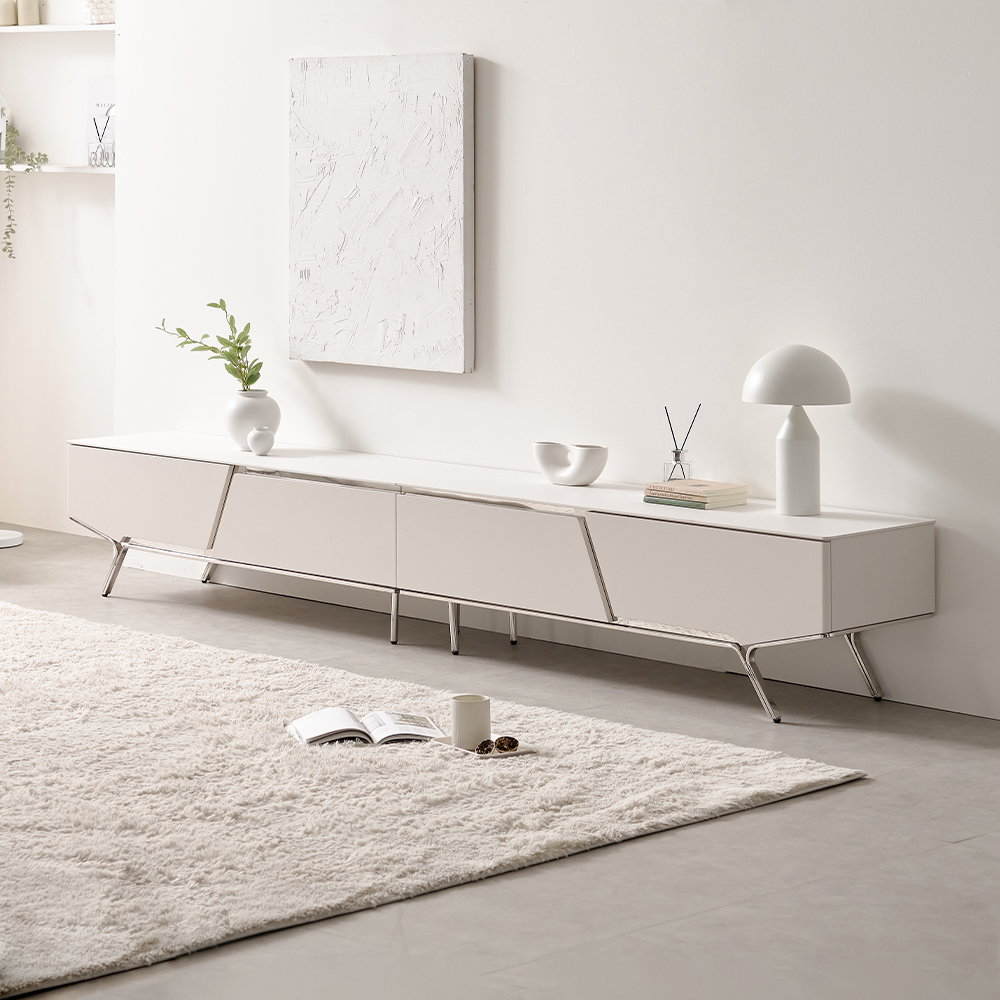 밀크 세라믹 거실장 낮은 85인치 티비다이 TV선반 캄비오 2800mm, 화이트