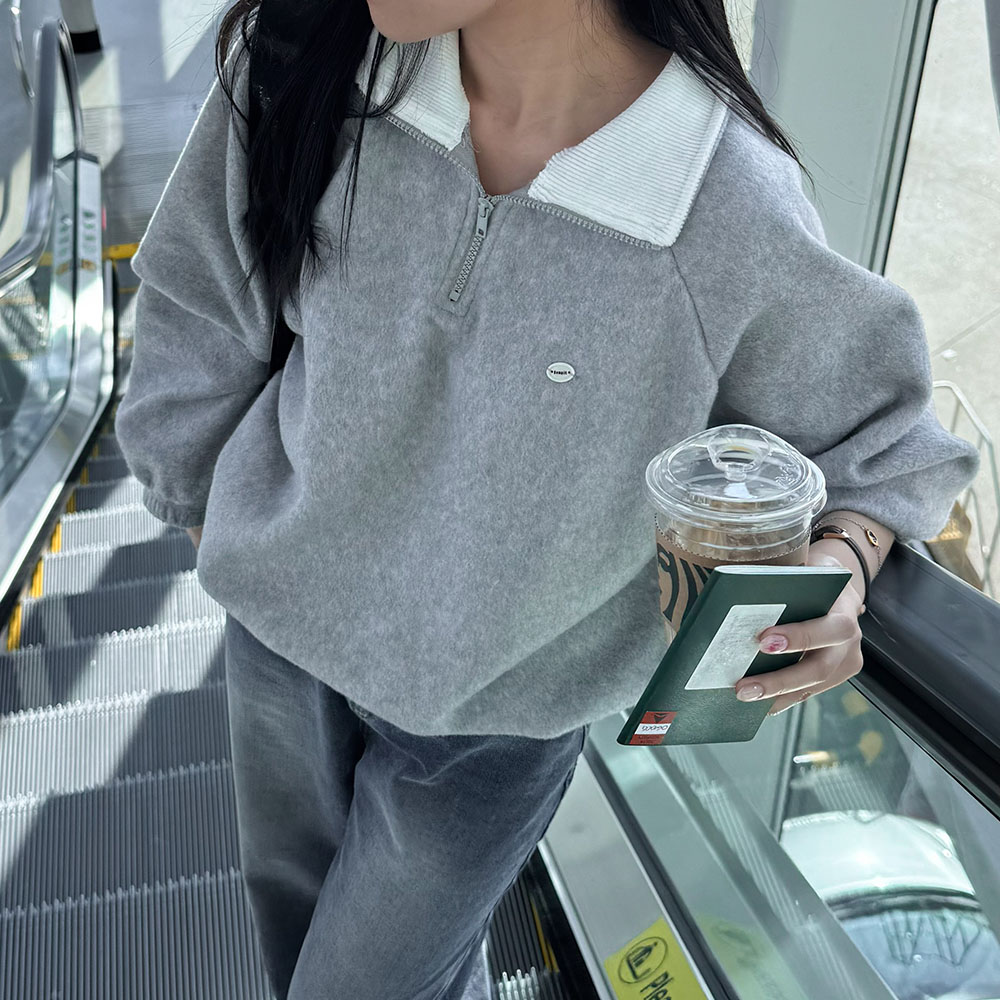 반집업맨투맨 카라 배색 맨투맨 티셔츠 이미지 6