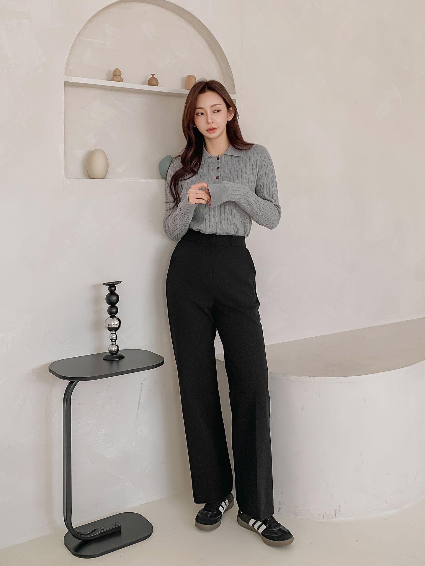 레프 일자 슬랙스 여성 정장바지 세미 부츠컷 와이드 밴딩 팬츠 하이웨스트 봄 키작녀 바지 이미지 6