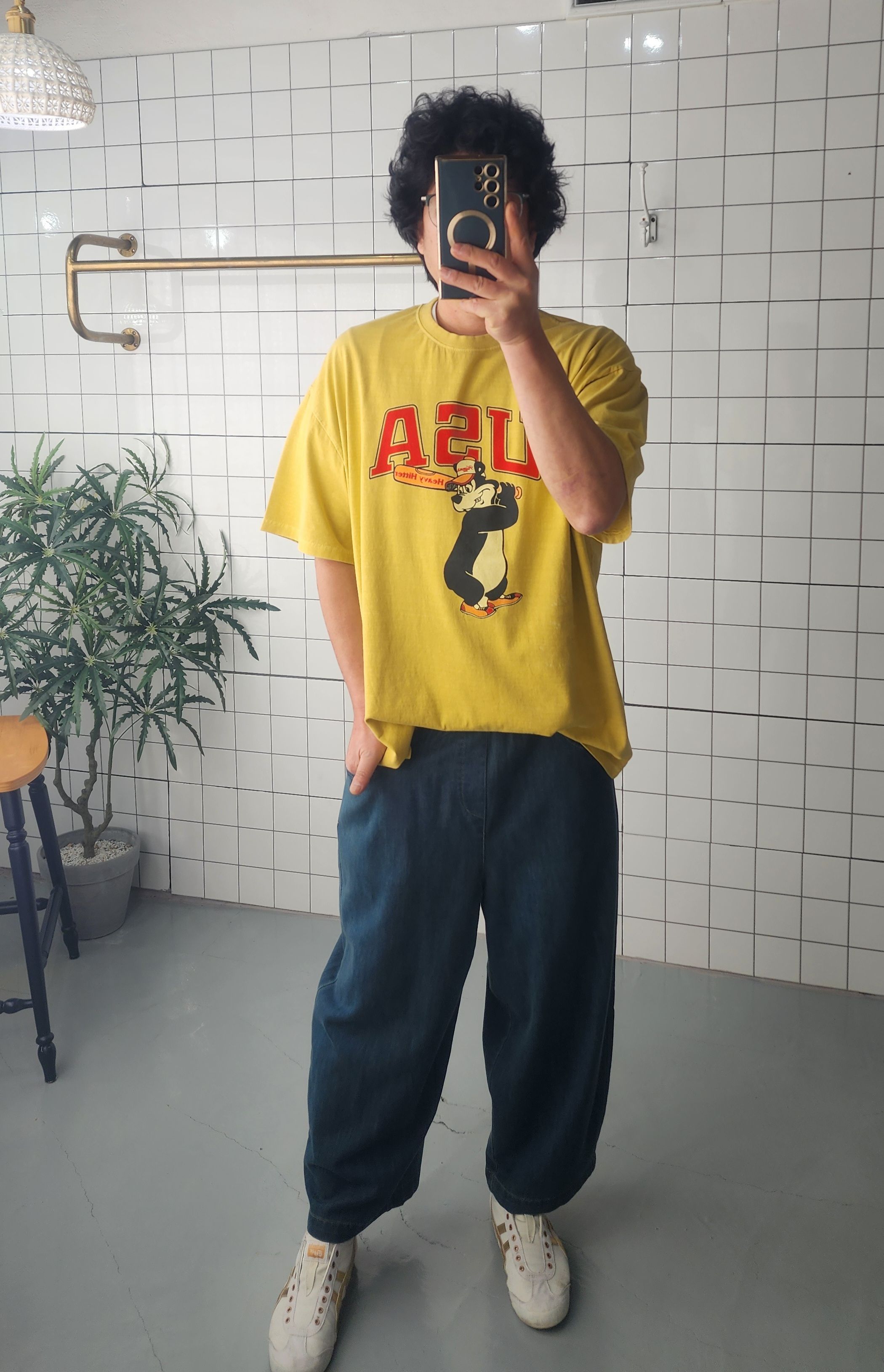 피그워싱 야구 프린팅 반소매 봄 여름 티셔츠 - 상세 이미지 5