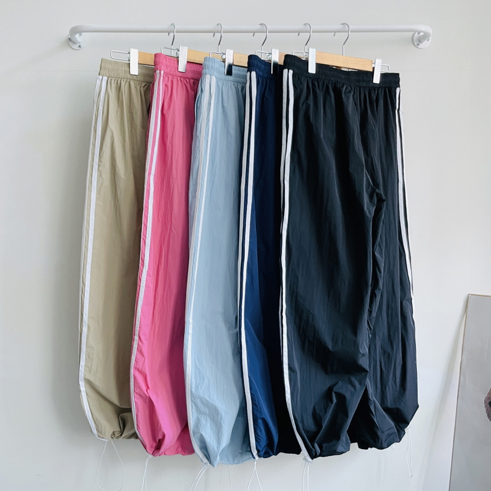 트랙팬츠 여성 바스락 와이드팬츠 조거팬츠 투라인 밴딩 트레이닝 바지 - 상세 이미지 2