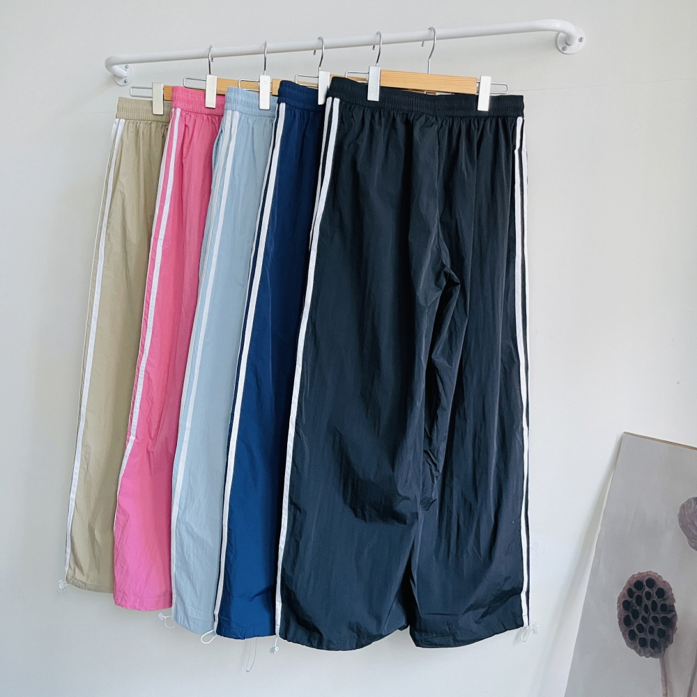 트랙팬츠 여성 바스락 와이드팬츠 조거팬츠 투라인 밴딩 트레이닝 바지 - 상세 이미지 4