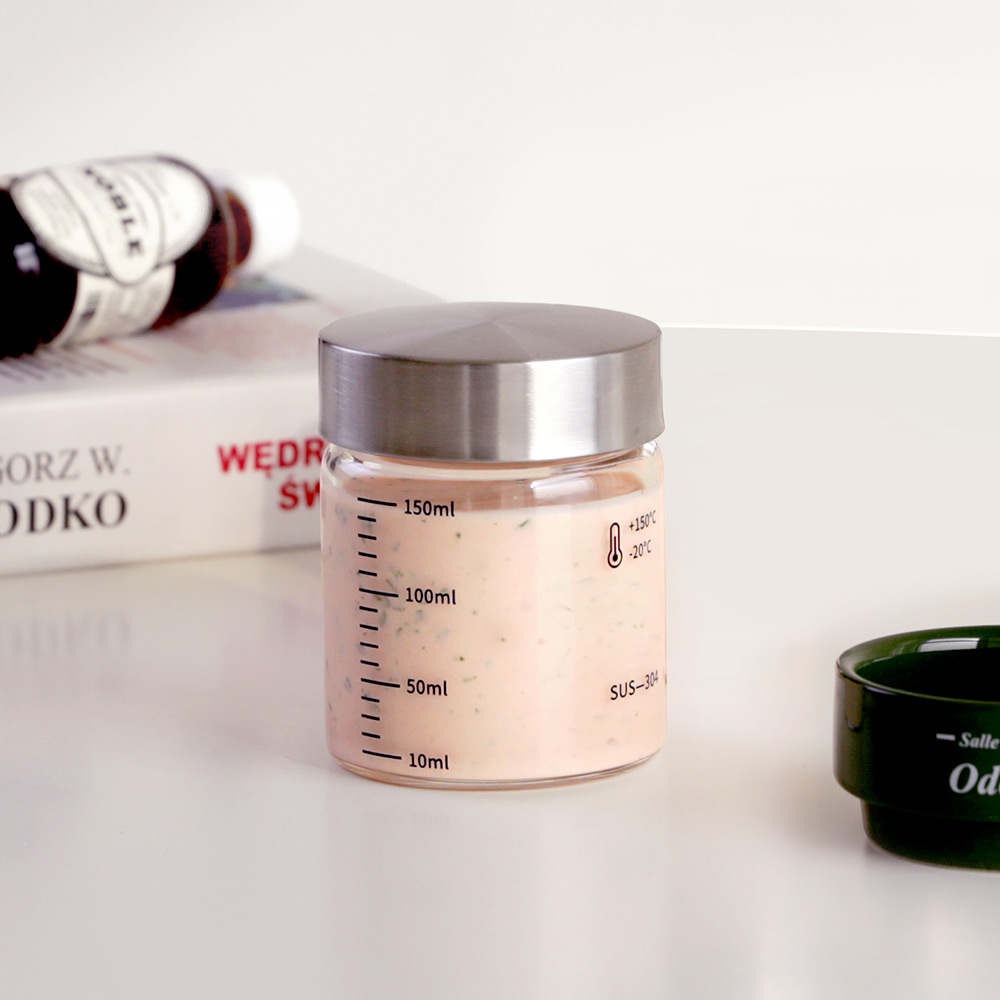 눈금유리병 내열유리 밀폐 주스병 우유병 두유 수제청 이유식 요거트 드레싱 150ml, 1개 - 메인 이미지