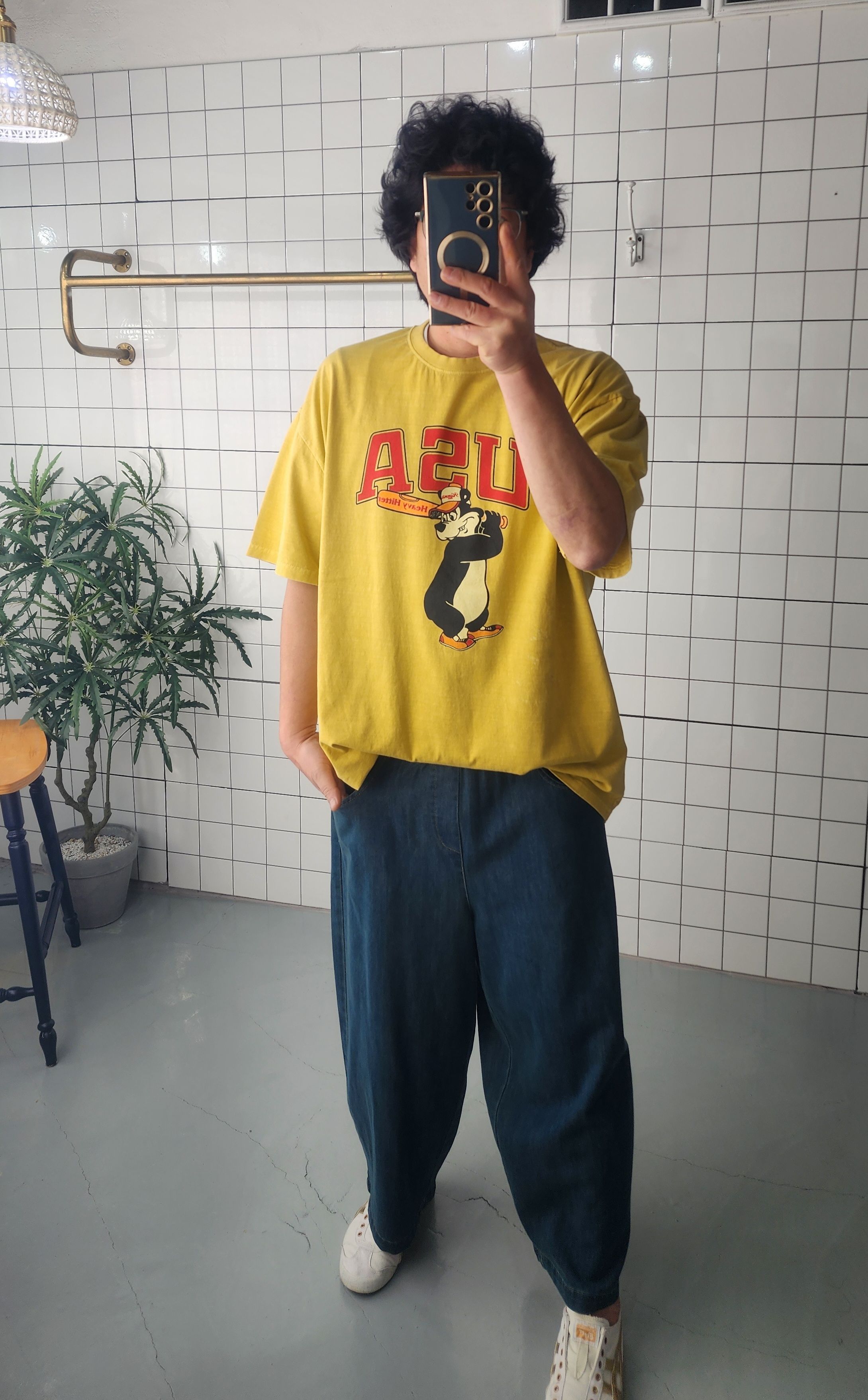 피그워싱 야구 프린팅 반소매 봄 여름 티셔츠 - 상세 이미지 4