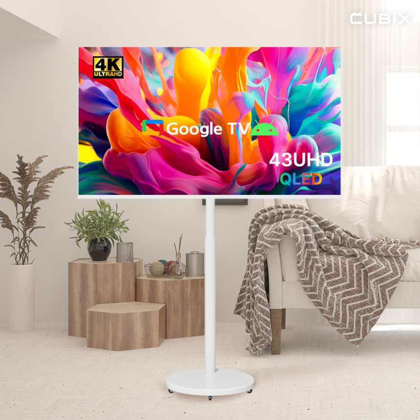 무빙큐빅스 삼탠바이미 화이트에디션 스마트티비 이동식tv X1시리즈 셋트 109cm(43인치 TV), UHD QLED, 자가설치