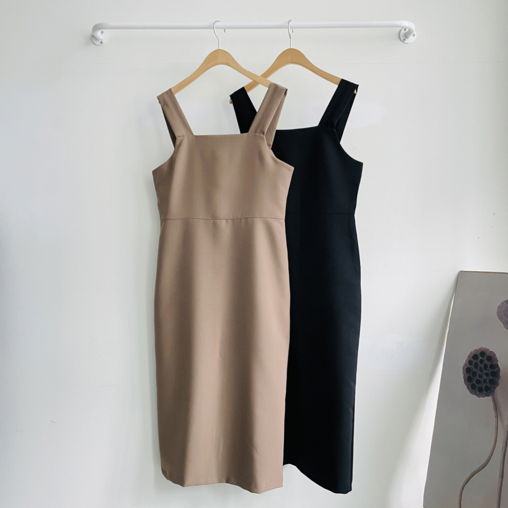 뷔스티에원피스 결혼식하객룩 나시 스퀘어넥 H라인 롱원피스 - 상품 이미지