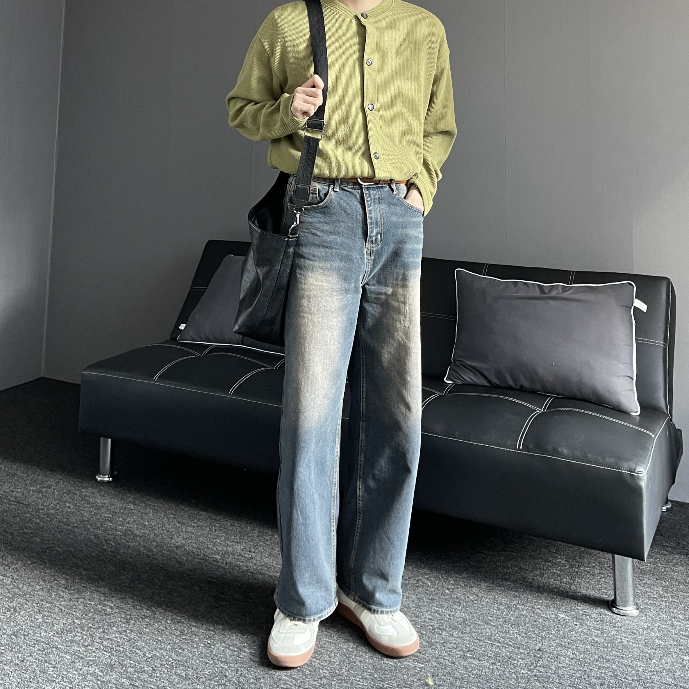 흑청바지 남자와이드청바지 통청바지 - 상세 이미지 4