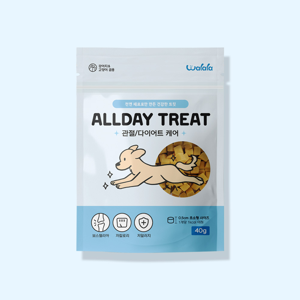 왈랄라 올데이 케어 트릿 강아지 고양이 저알러지 훈련용 간식 관절/다이어트, 40g, 1개 - 메인 이미지