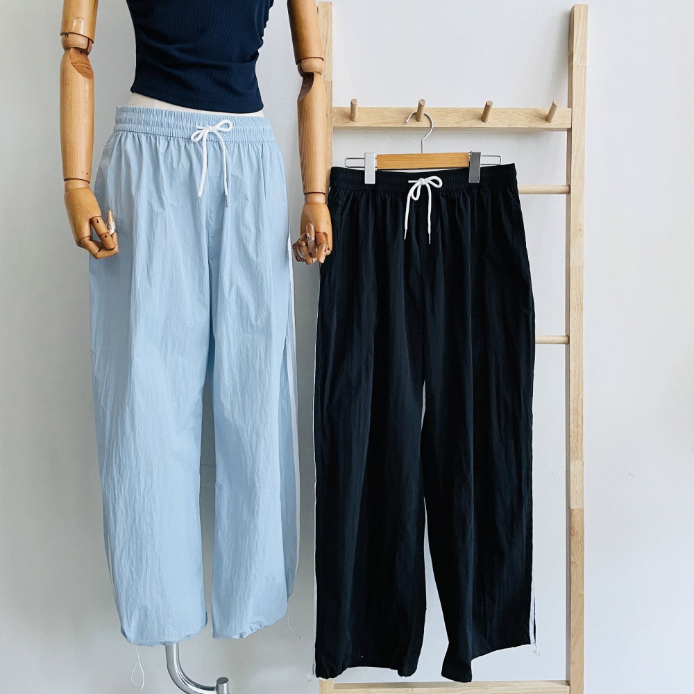 트랙팬츠 여성 바스락 와이드팬츠 조거팬츠 투라인 밴딩 트레이닝 바지 - 상세 이미지 5