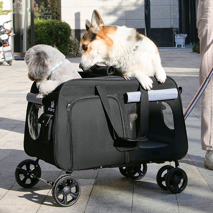 개과천선 프리블 강아지 유모차 대형견 웨건 투명창 메쉬창 다견다묘
