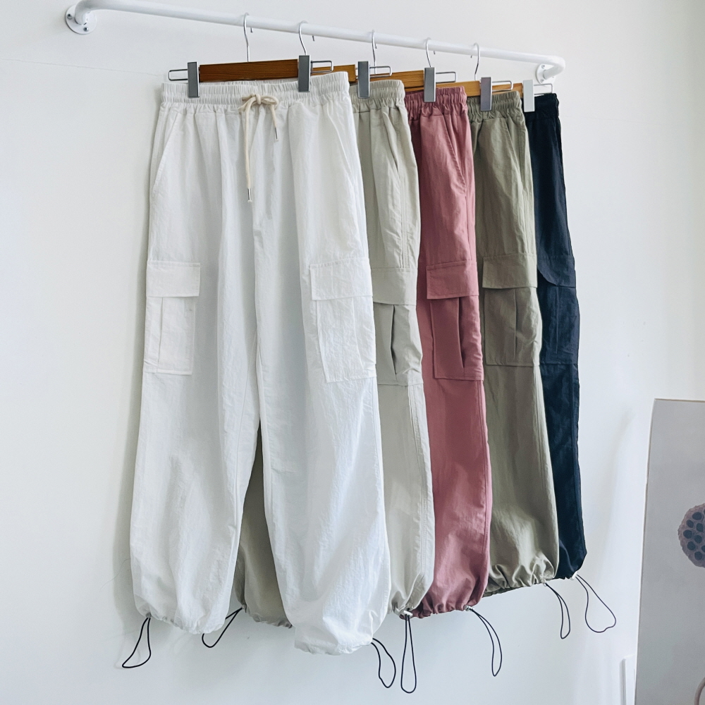 바스락 여성 카고 와이드팬츠 조거팬츠 밴딩 아노락 통바지 팬츠