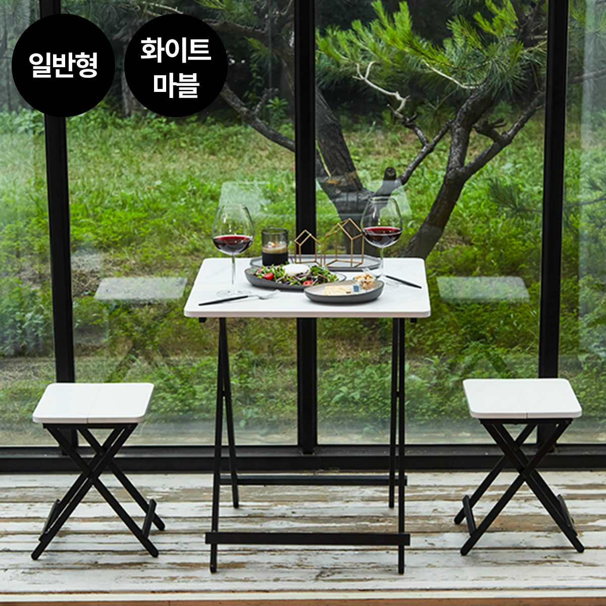 [일반] 까사마루 오드리 접이식 테이블 일반형 세트 (600 테이블 + 의자 2개) - 상세 이미지 2