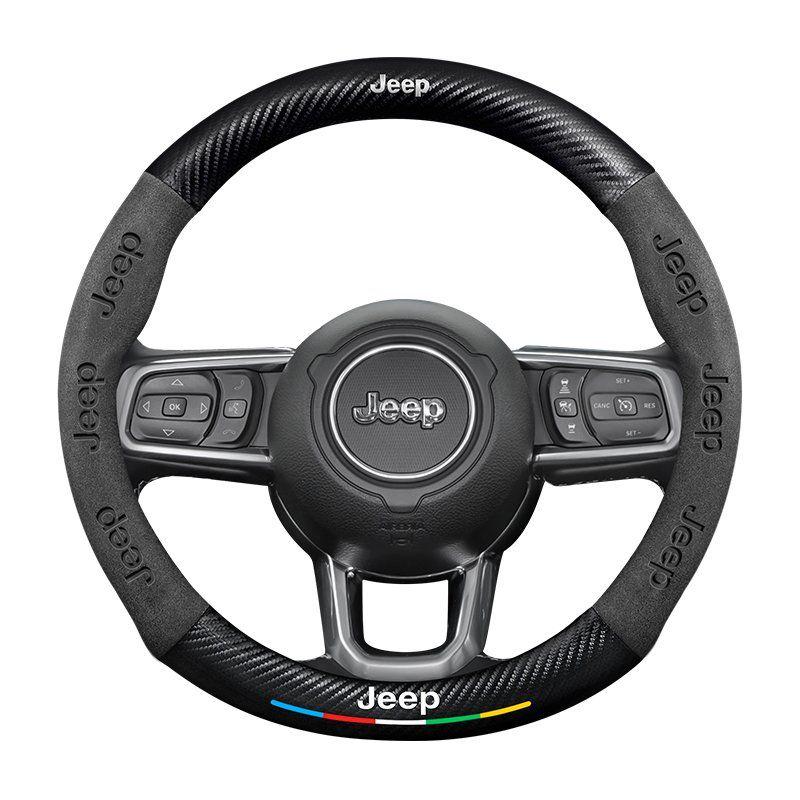 지프 JEEP 랭글러 핸들 커버 30종 가죽 카본 스웨이드 루비콘 사하라 오버랜드 4XE A.검정지프마크 - 상세 이미지 4