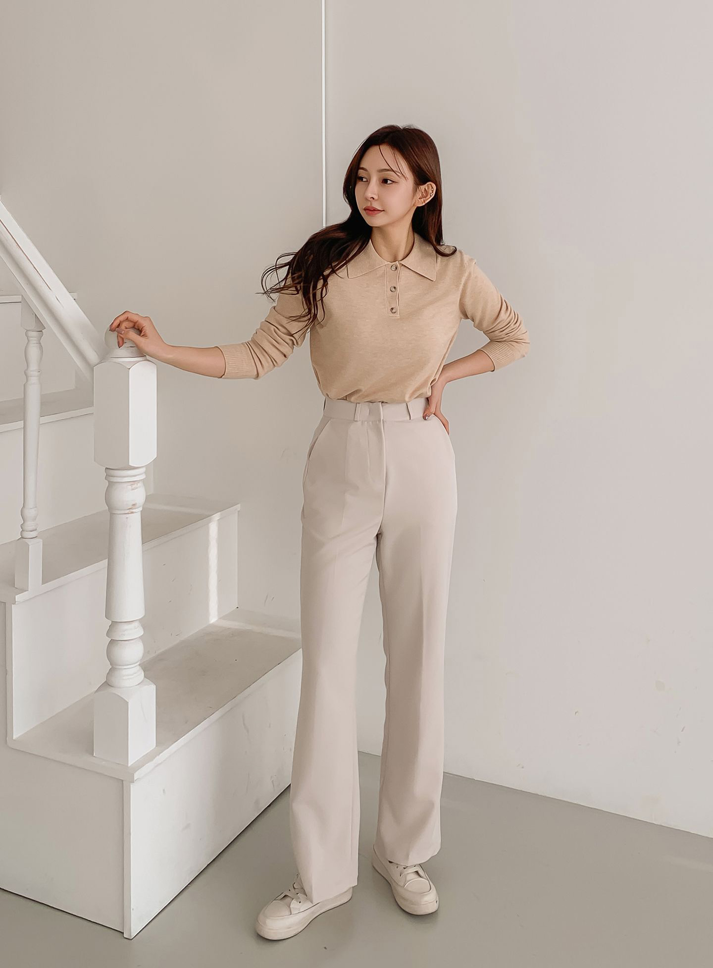 레프 일자 슬랙스 여성 정장바지 세미 부츠컷 와이드 밴딩 팬츠 하이웨스트 봄 키작녀 바지 - 상세 이미지 5