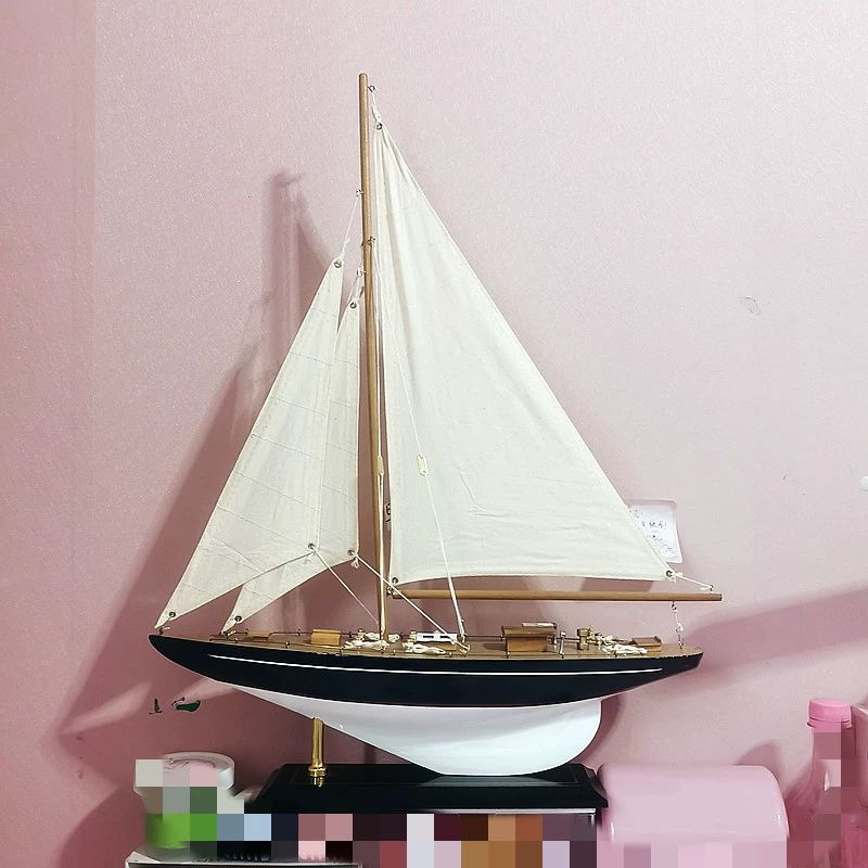 범선 미니어쳐 선박 우드 나무 완제품 피규어 서재 항해 장식 화이트 41x9x55cm 간단 조립 - 상세 이미지 5