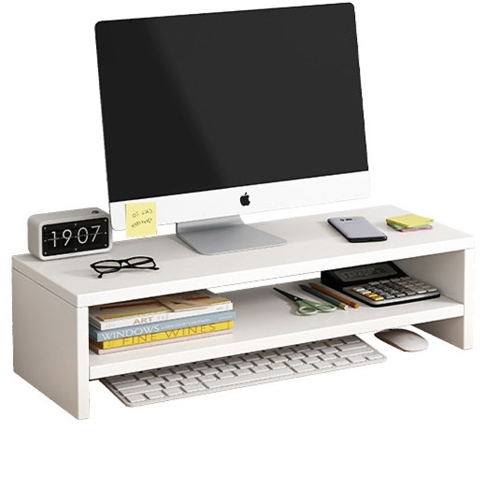 멜럽 화이트 모니터받침대 2단 우드 모니터 받침 선반 책상 정리대