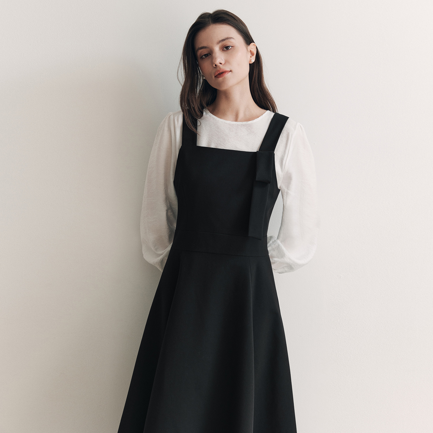 [제로스트릿]리본 포인트 플레어 원피스 RIBBON POINT FLARE ONEPIECE / BLACK - 상세 이미지 3