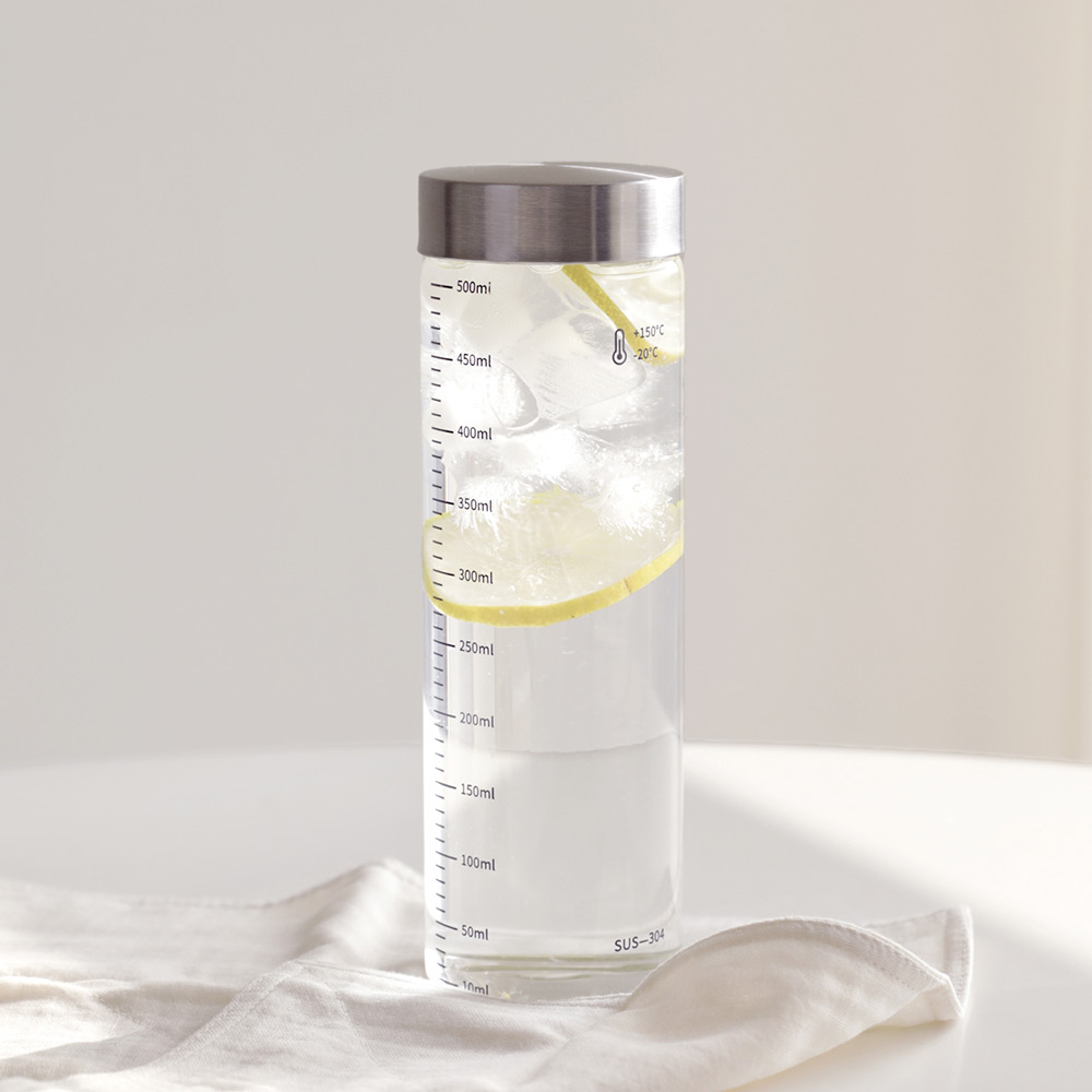 눈금유리병 내열유리 밀폐 주스병 우유병 두유 수제청 이유식 요거트 드레싱 500ml, 1개 - 메인 이미지