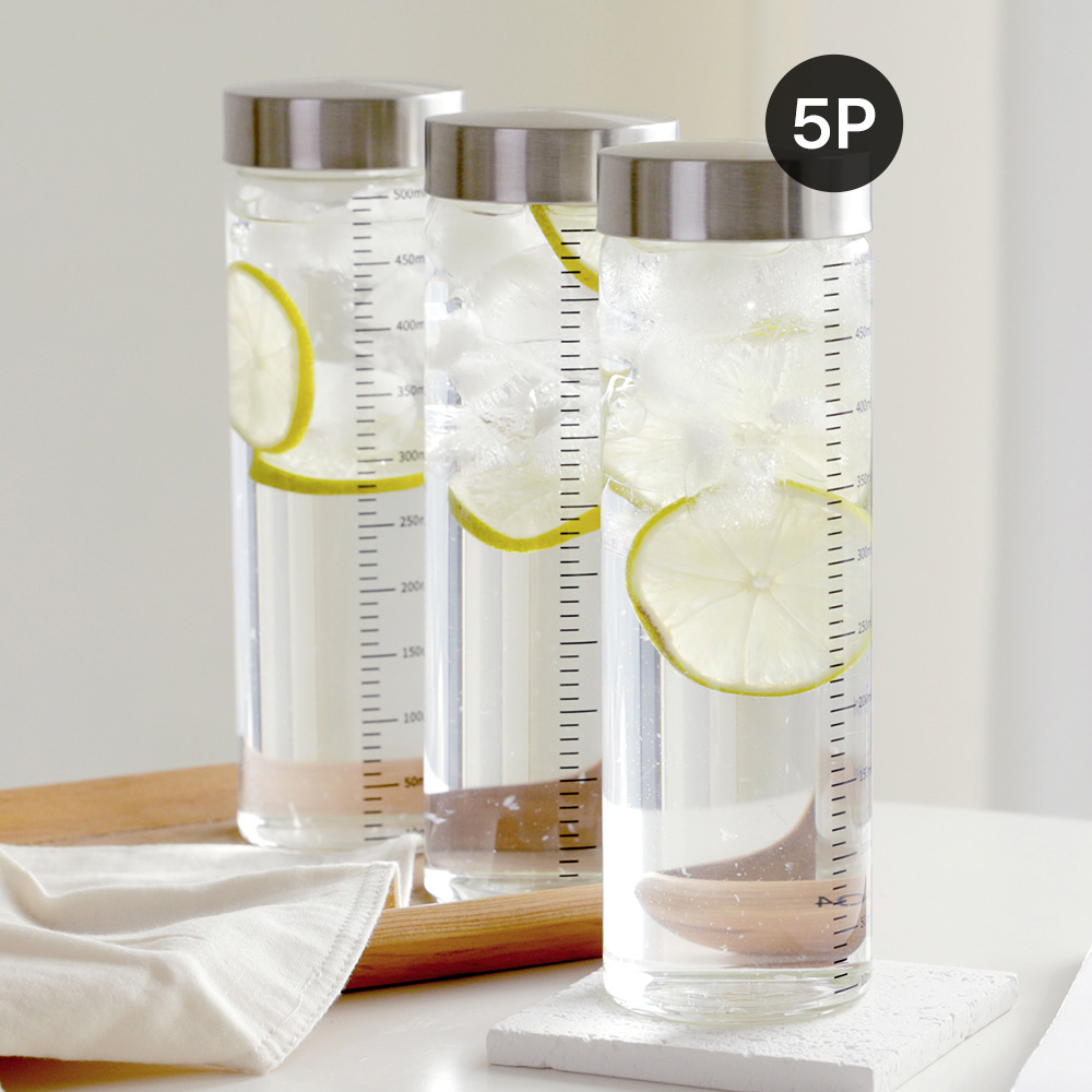 눈금유리병 내열유리 밀폐 주스병 우유병 두유 수제청 이유식 요거트 드레싱 500ml, 5개 - 메인 이미지