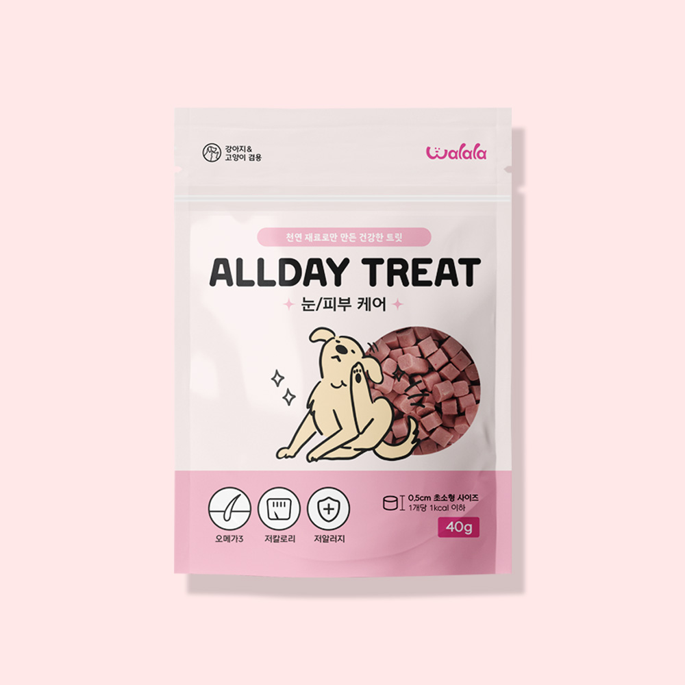 왈랄라 올데이 케어 트릿 강아지 고양이 저알러지 훈련용 간식 눈/피부, 40g, 1개 제품 이미지