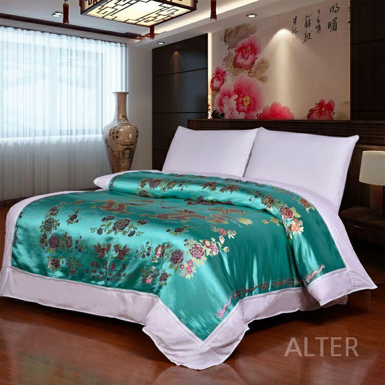 패턴 전통 한복 원단 비단 색동이불 황실 침구 실크 담요 레드 용과 봉황 150x200cm - 상세 이미지 3