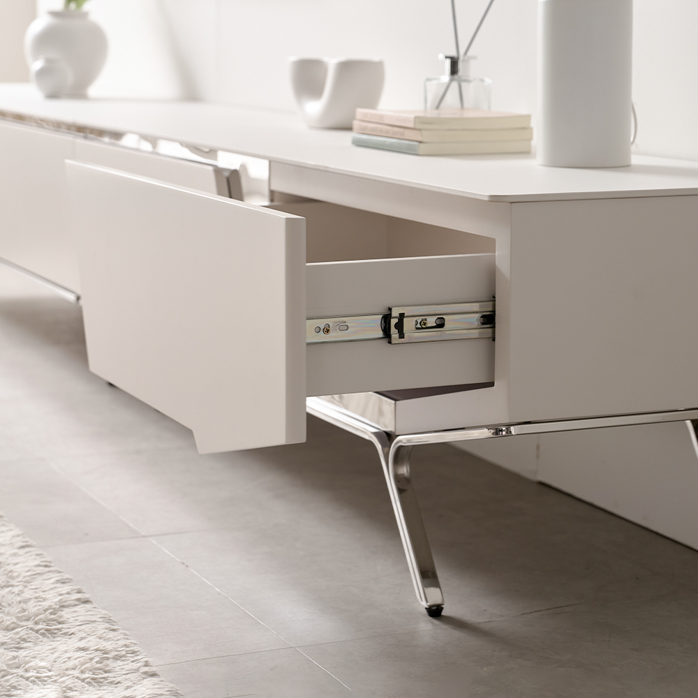 밀크 세라믹 거실장 낮은 85인치 티비다이 TV선반 캄비오 2800mm, 화이트