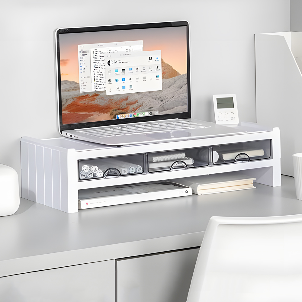 멀티 모니터선반 스탠드 컴퓨터받침대 2단 모니터테이블 서랍 노트북 거치대