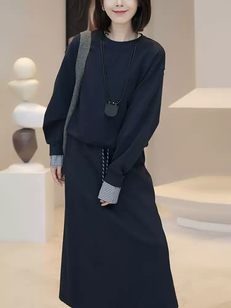 여성 빅사이즈 캐주얼 스커트 트레이닝복 세트 롱스커트 투피스 - 상품 이미지