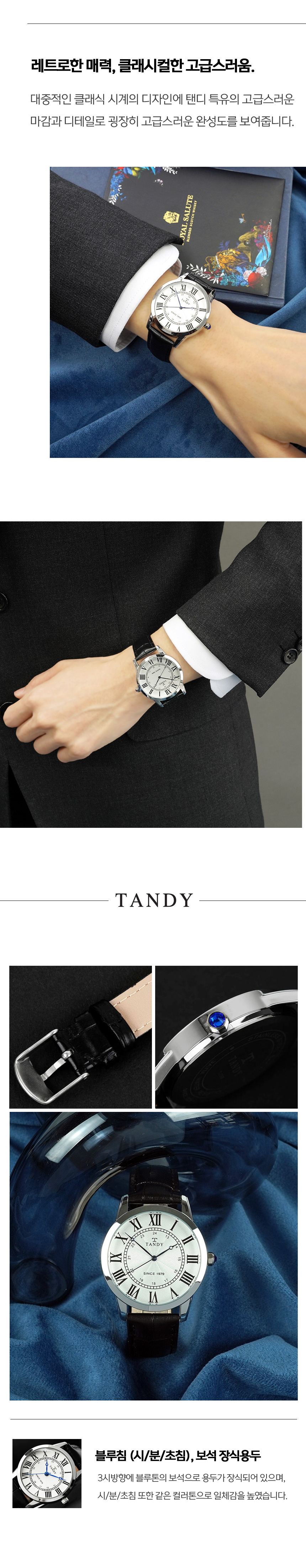 탠디/TANDY 남자 클래식 로마숫자 고급 가죽시계 상세 이미지 4