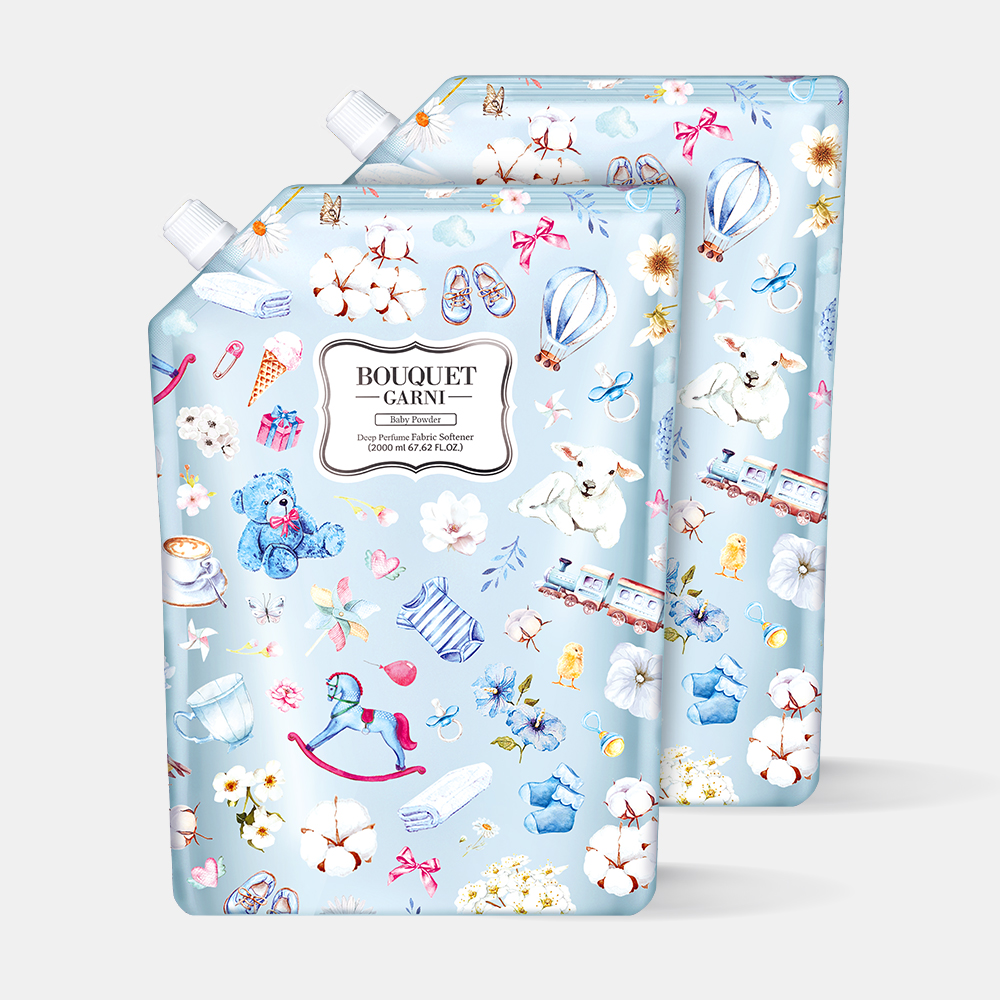 부케가르니 섬유유연제 리필형 2L X 2개입 실내건조 베이비파우더 향 대용량 향좋은