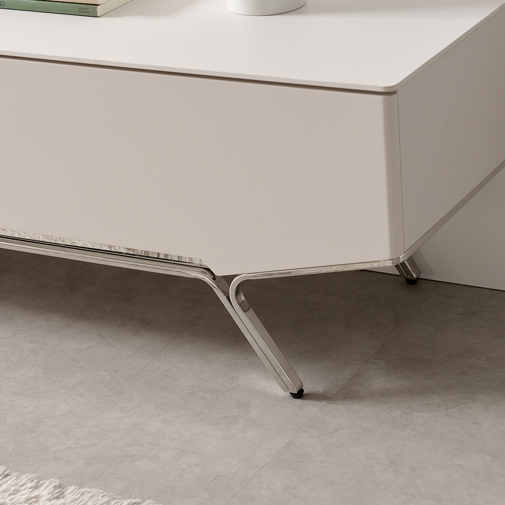 밀크 세라믹 거실장 낮은 85인치 티비다이 TV선반 캄비오 2800mm, 화이트