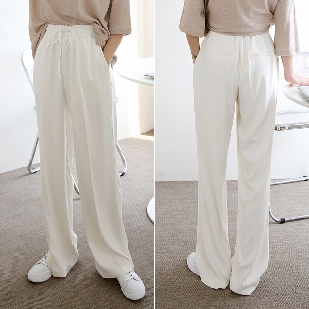 하이웨스트 와이드 밴딩 슬랙스 밴딩 와이드팬츠 여성 통바지 여자 여름바지 고무줄팬츠 - 상품 이미지