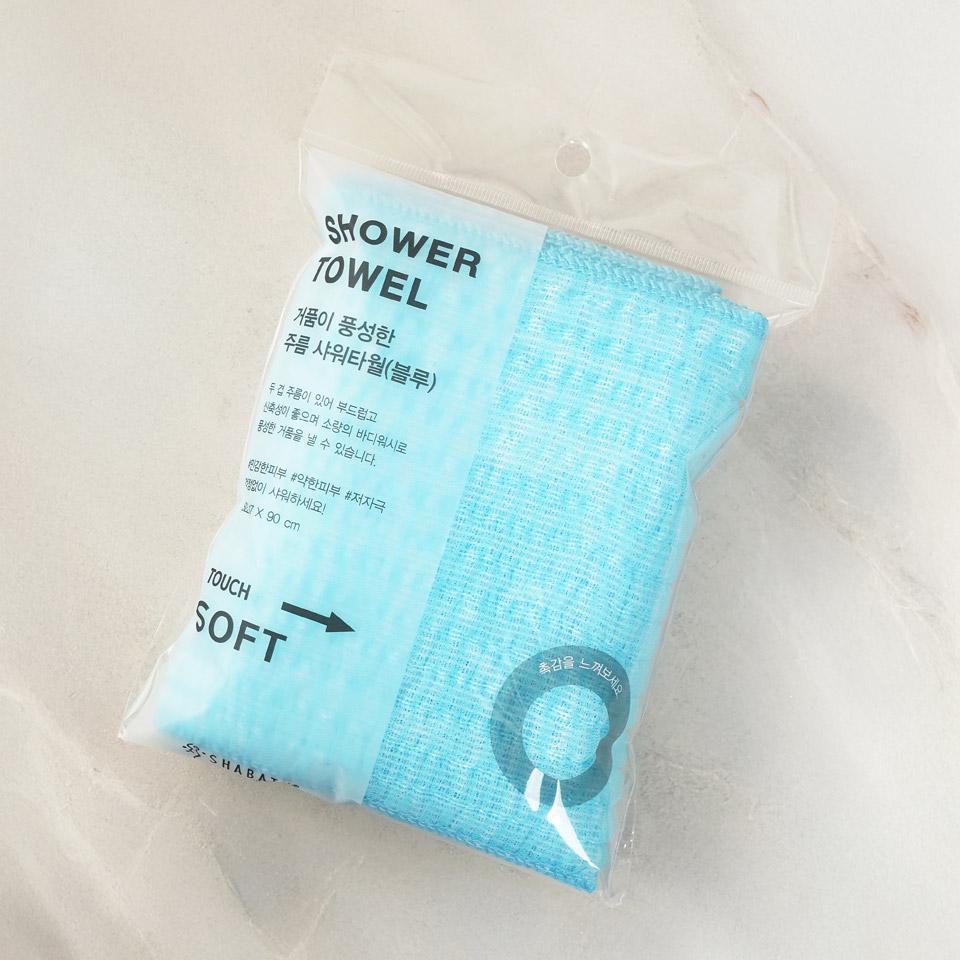 메가마트 샤바스 거품이풍성한주름 샤워타월 블루 30x95 - 상세 이미지 2