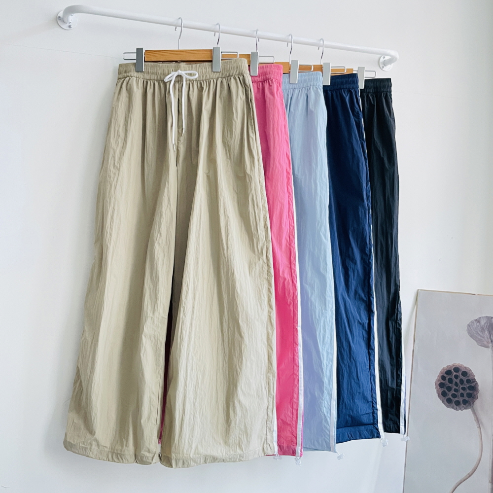 트랙팬츠 여성 바스락 와이드팬츠 조거팬츠 투라인 밴딩 트레이닝 바지 - 상세 이미지 3