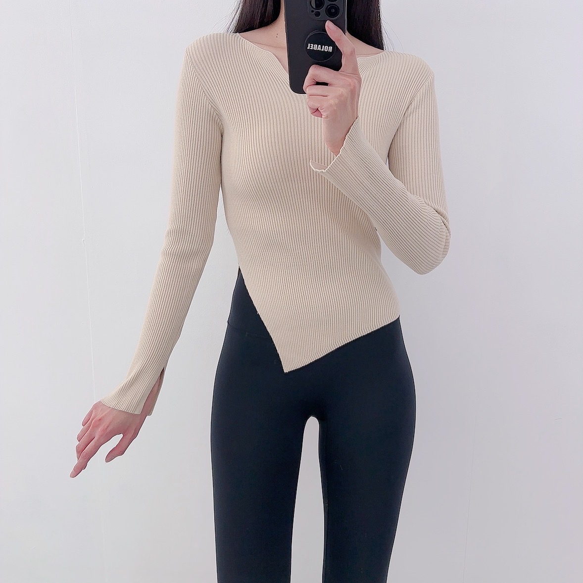 로라벨 럼블 필라테스복 여성 요가복 필라테스 요가 상의 티셔츠 운동복 커버업 크롭 긴팔 - 상세 이미지 5