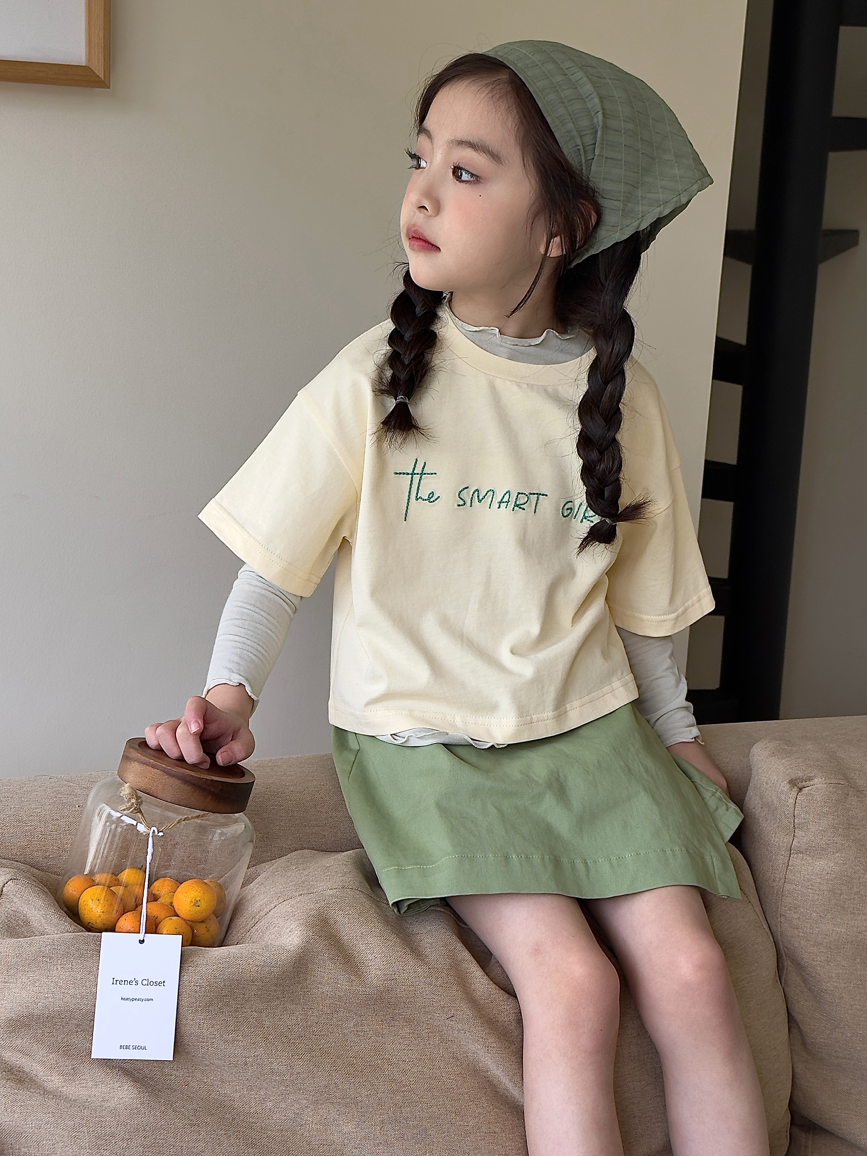 Irene's Closet 레터링 자수 루즈핏 크롭 반팔 티셔츠 유아 주니어 봄 여름 - 상세 이미지 3