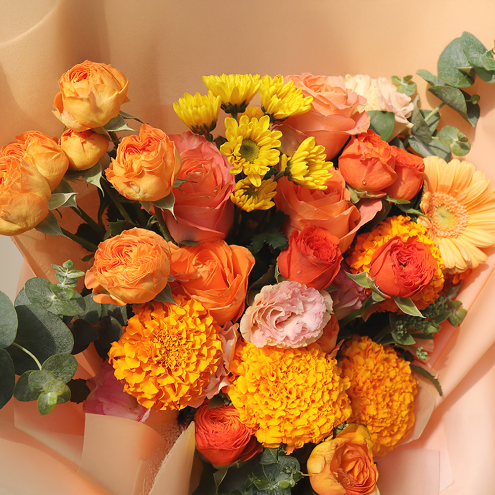 파스텔 오렌지 주황 톤온톤 플라워 꽃다발 생화 꽃바구니 생일 기념일 프로포즈 전국꽃배달