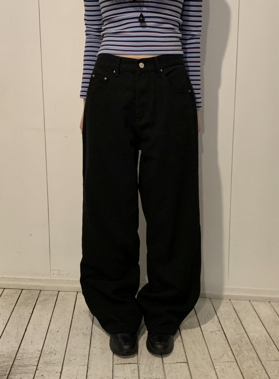 버논 블랙 스트레이트 와이드 코튼 팬츠 (1color) 상세 이미지 2