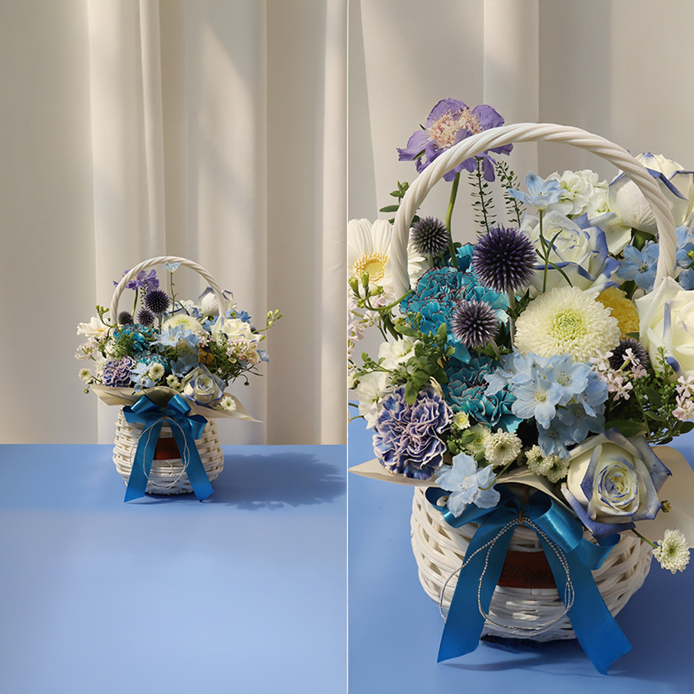 파스텔 블루 파란꽃 톤온톤 플라워 꽃다발 생화 꽃바구니 생일 기념일 프로포즈 전국꽃배달