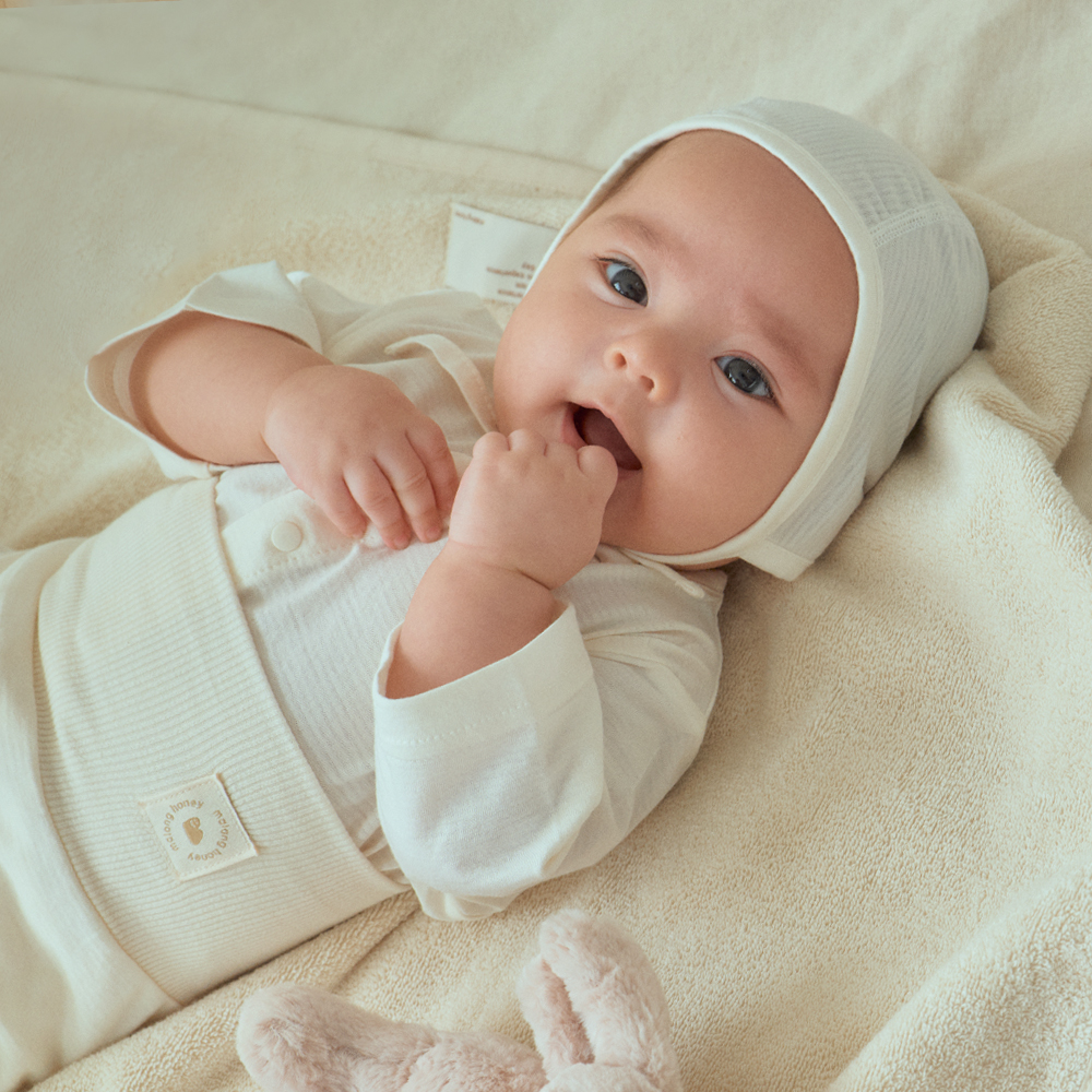 5+1 말랑하니 신생아 실내복 밤부 배앓이 아기내복 아이보리 70