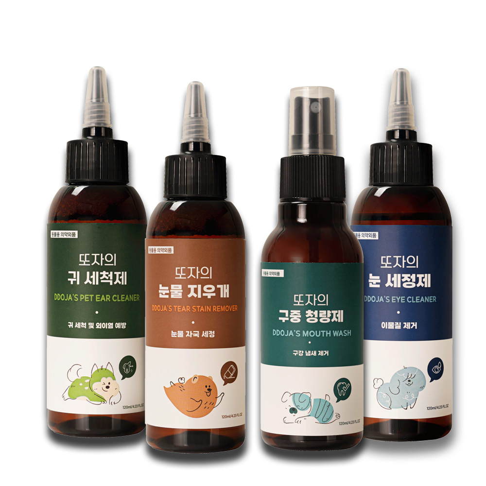 또자 반려동물 귀세정제, 눈세정제, 눈물지우개, 구강청결제 4종세트, 각 120ml