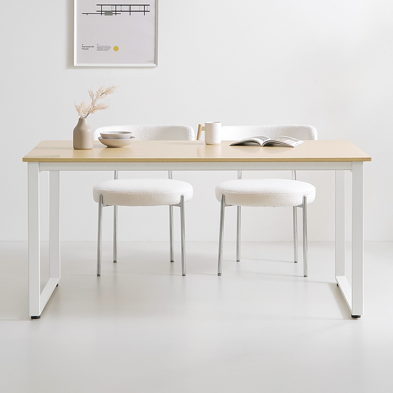 e스마트 스틸 거실 주방 카페 식탁 테이블 4인 1200x600 화이트 라운드상판 사각다리