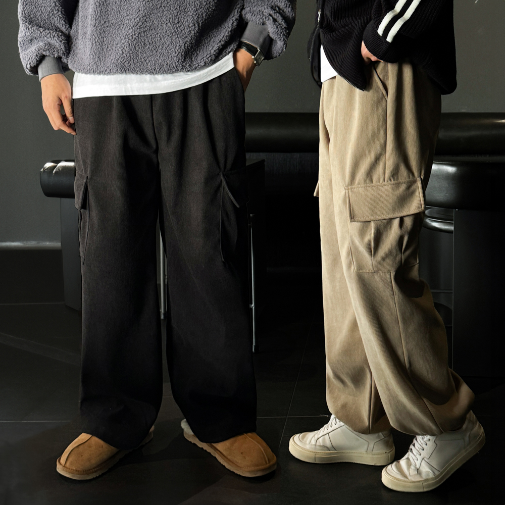 1+1 남자코듀로이팬츠 와이드카고팬츠 골덴바지 - 상품 이미지